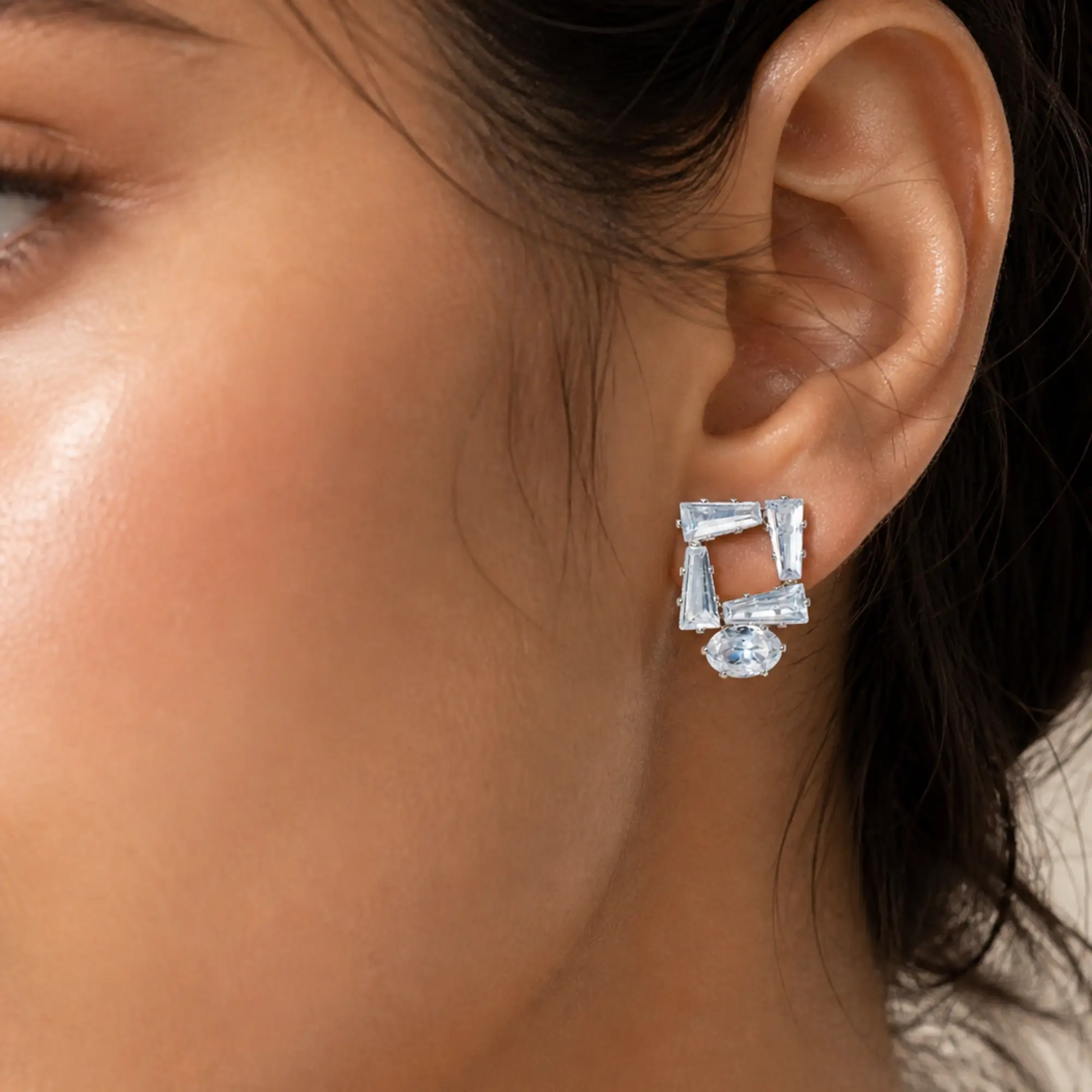 Minimalist Crystal Stud Earring Square Cut on model
