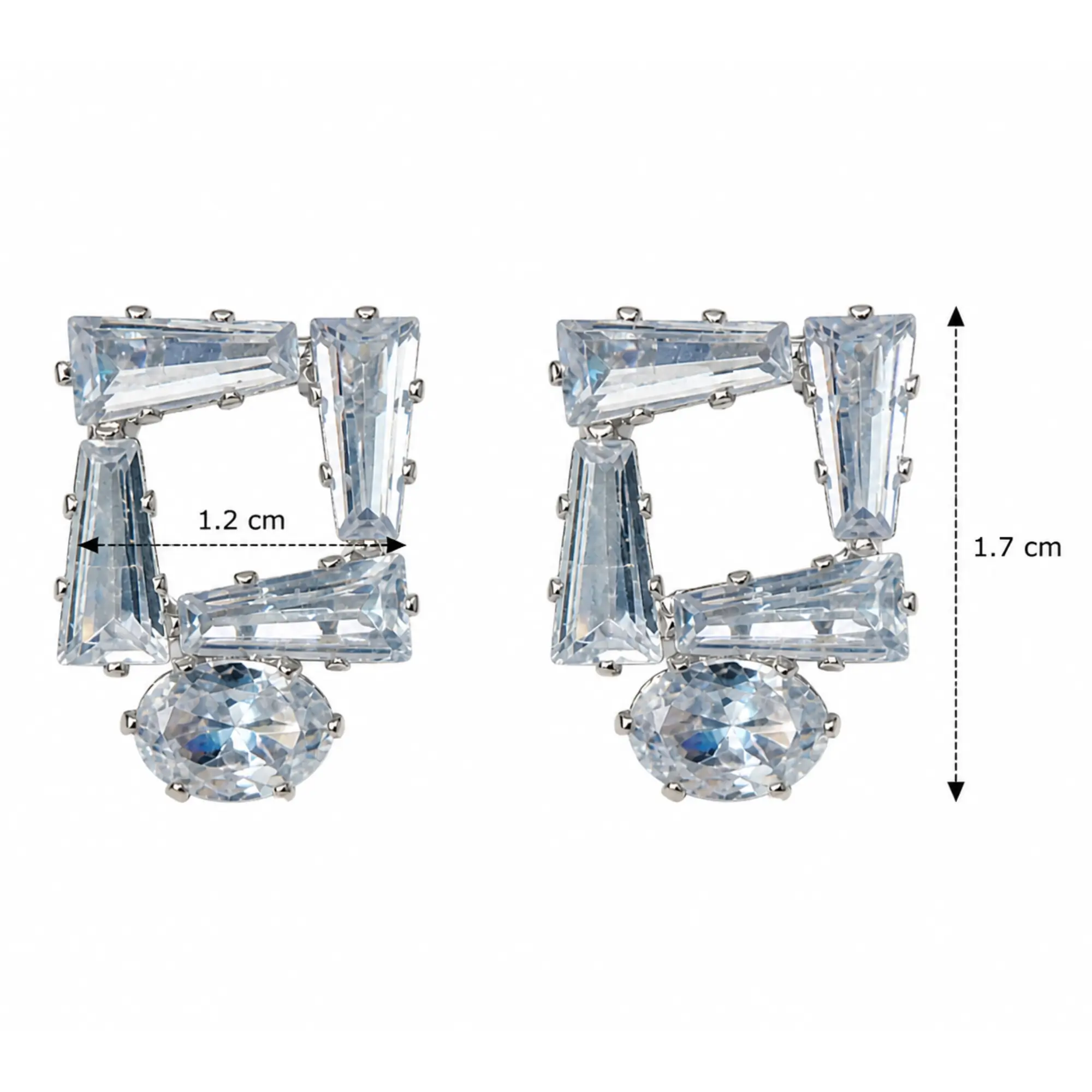 Minimalist Crystal Stud Earring Square Cut with measurement