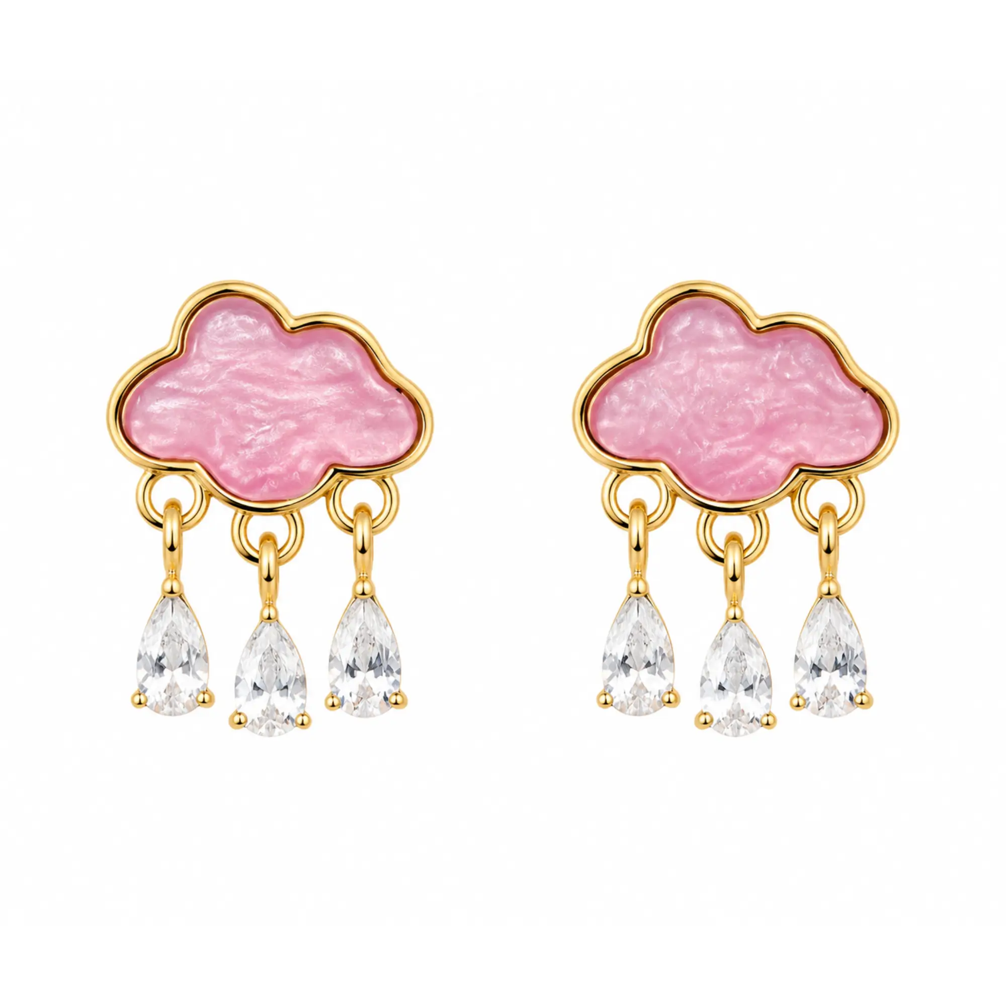 Baby Pink Raindrop Earring Studs Cloud Rain Crystal Charm