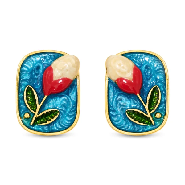 Blue Tulip Enamel Stud Earrings for Women