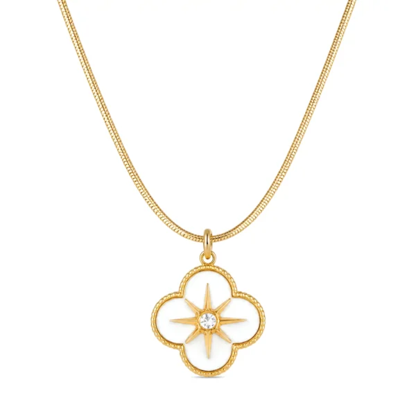 Elegant Gold Plated Pendant Necklace for Women Clover Shape Star Design with White Stone Daily Wear Stylish Chain
