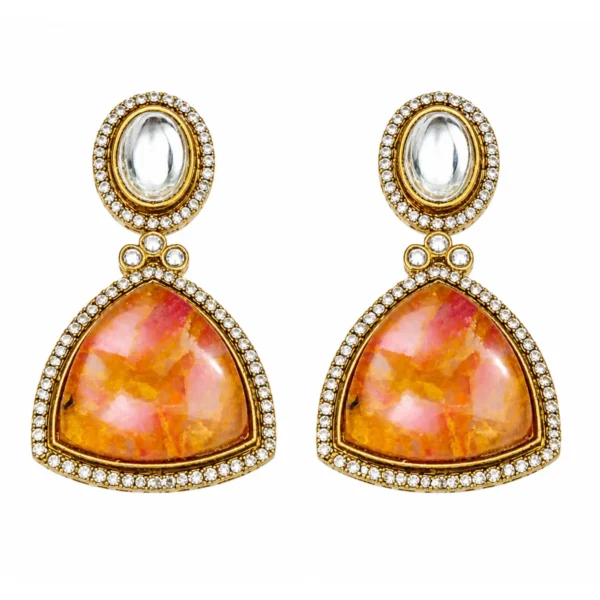 Elegant Gold Plated Stone Drop Earrings for Women & Girls Orange Crystal Statement Earrings with Zircon Party Wear & Festive Jewelry