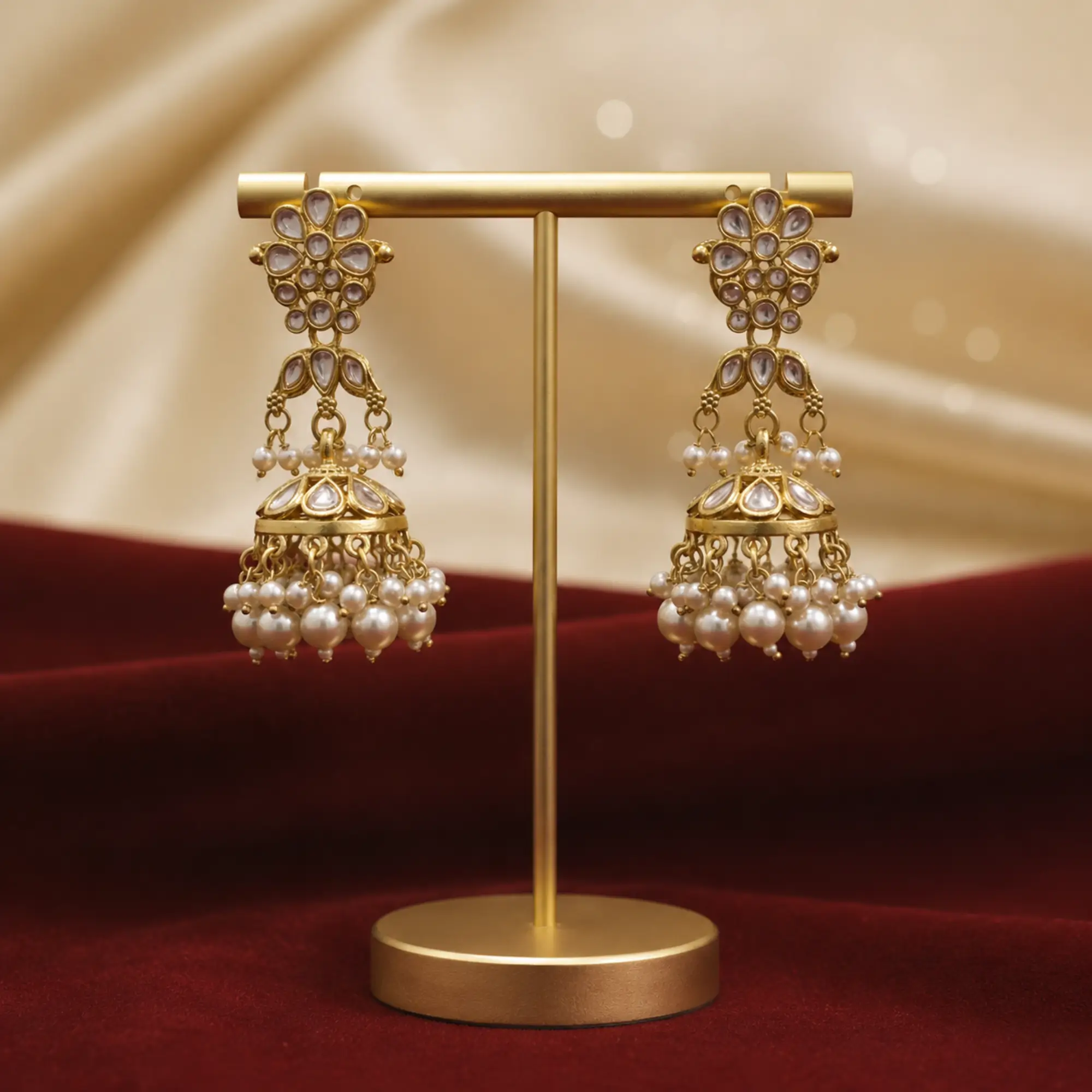 Elegant Gold Tone Kundan Pearl Drop Jhumki Earrings for Women & Girls Wedding Festive Ethnic Jewellery