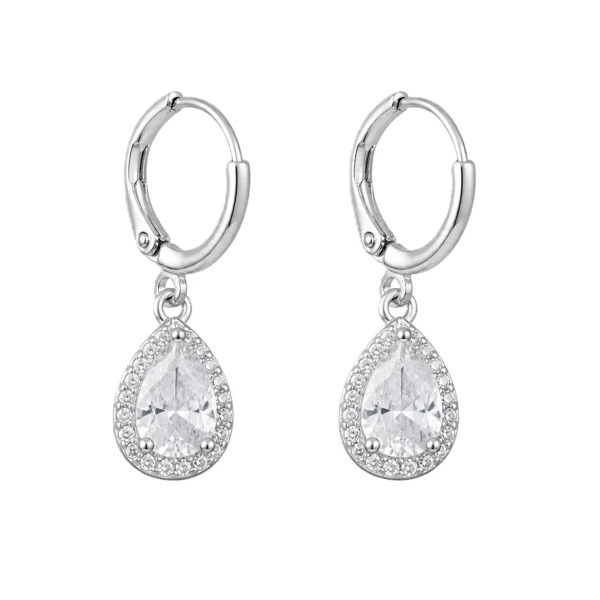 Elegant Silver Plated Teardrop Crystal Earrings for Women & Girls Hoop Drop Earrings with Zircon Stones Stylish Party & Daily Wear Jewelry