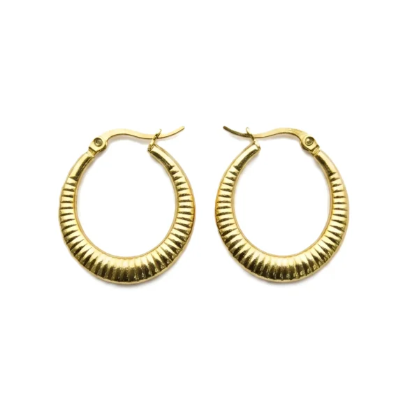Gold Plated Ribbed Hoop Earrings Hinged Closure