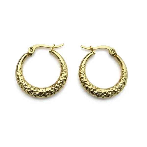 Gold Plated Textured Hoop Earrings Diamond Cut