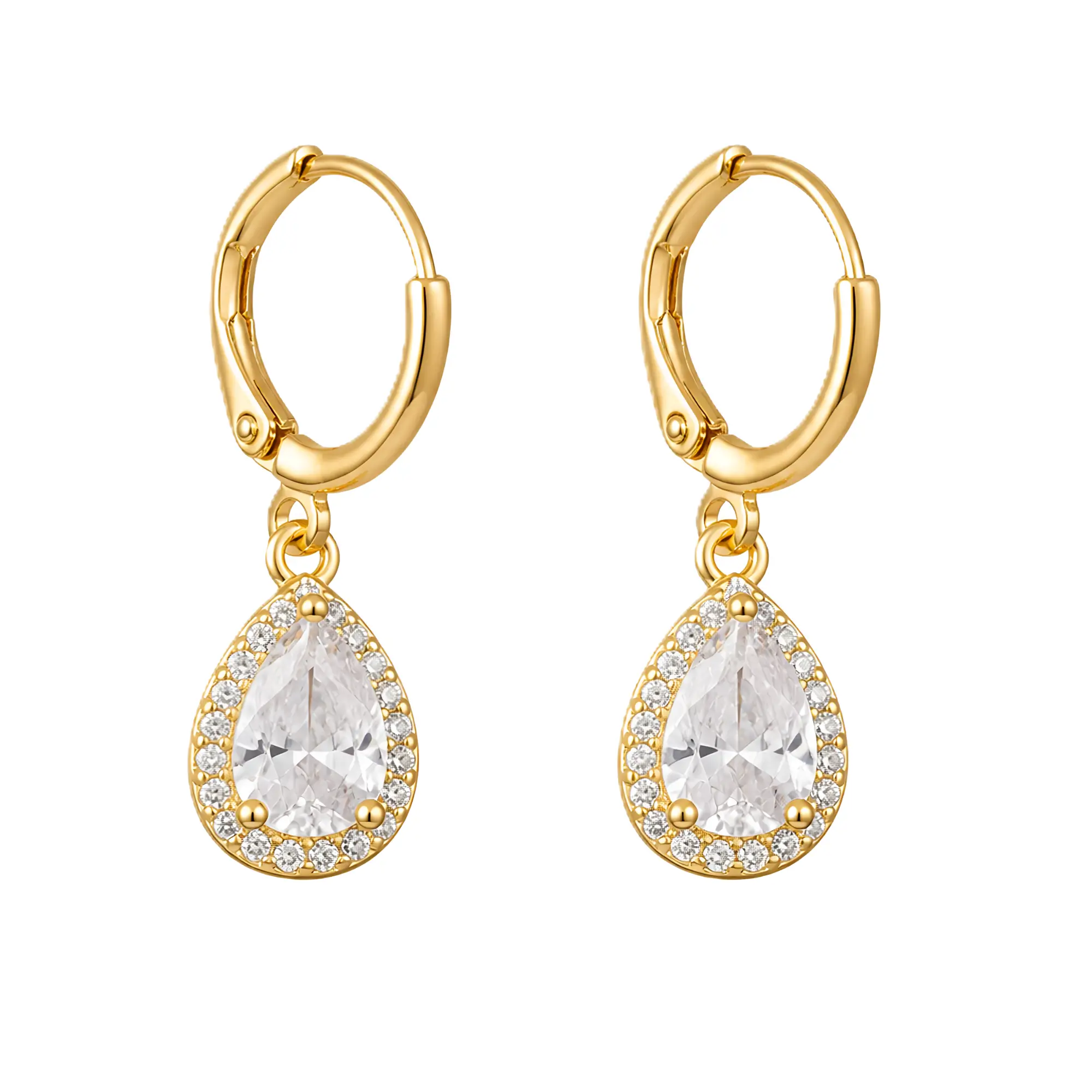 Gold Teardrop Crystal Halo Earrings