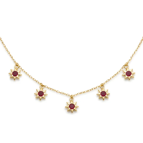 Minimalist Dainty Gold-Tone Star Charm Necklace with Ruby Crystal