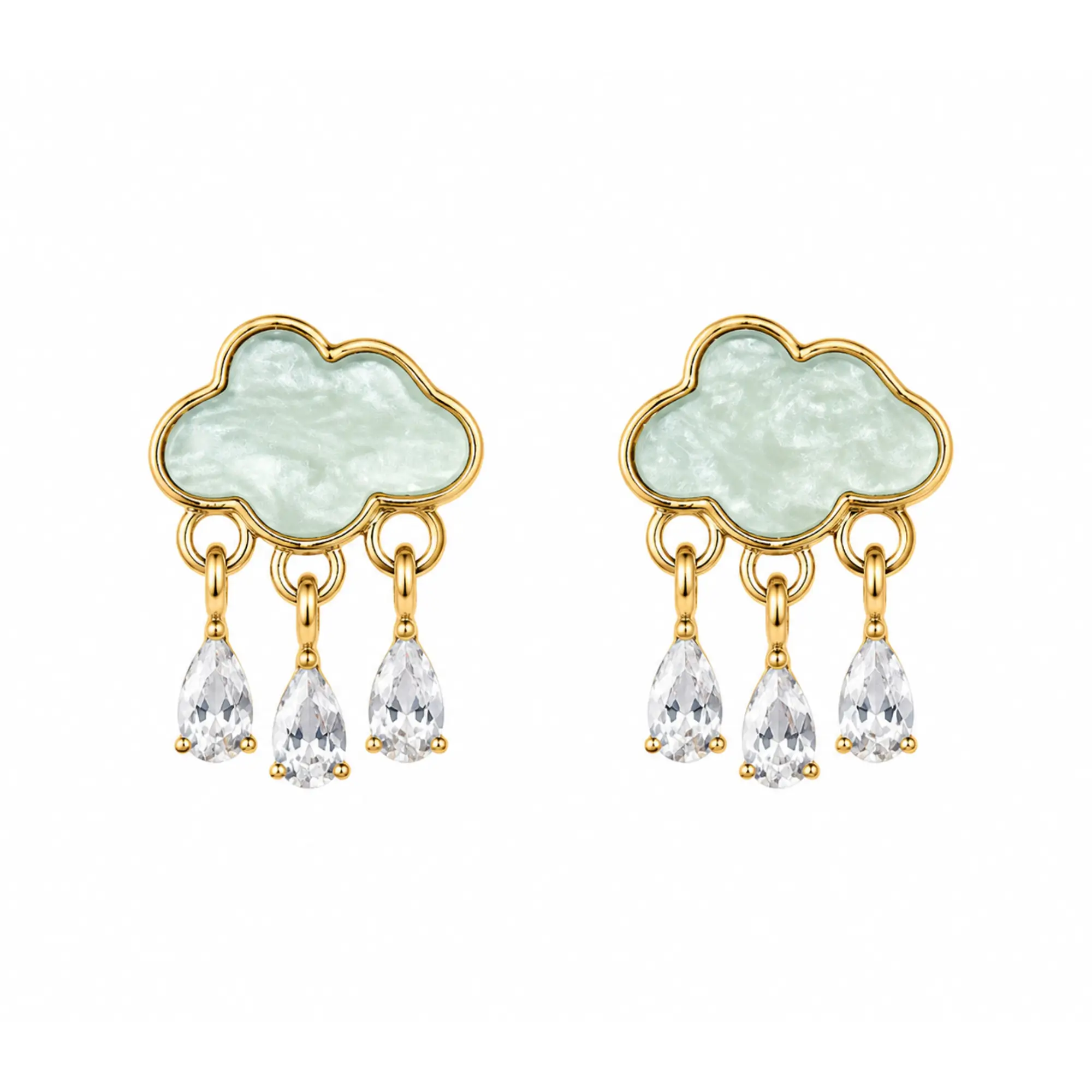 Mint green Raindrop Earring Studs Cloud Rain Crystal Charm