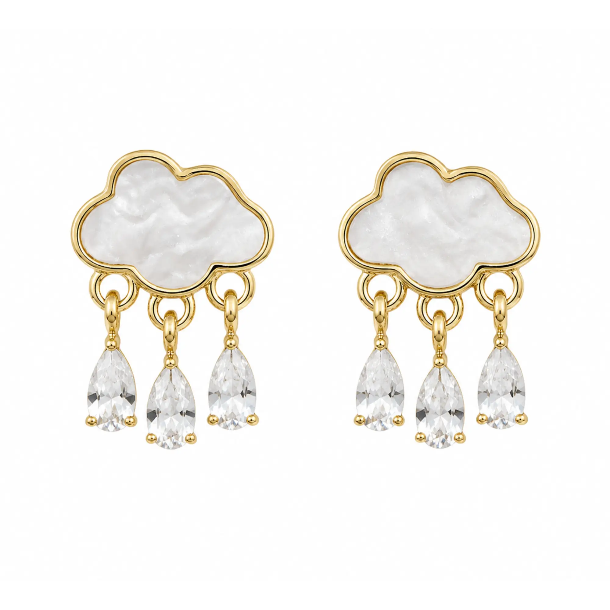Pearl white Raindrop Earring Studs Cloud Rain Crystal Charm
