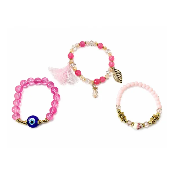 Pink Bliss Charm Beaded Bracelet Set