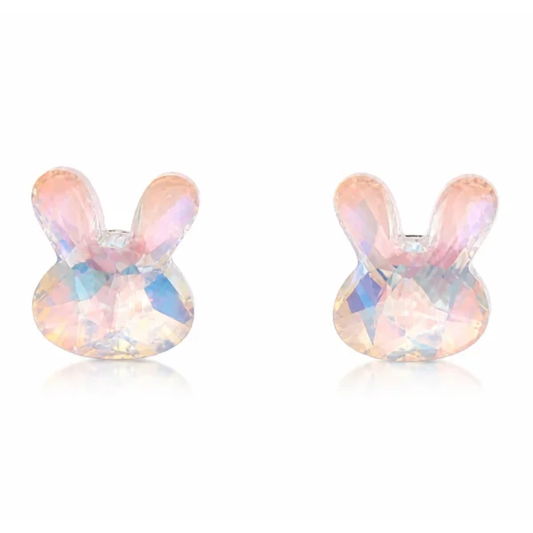 Pink Crystal Rabbit Stud Earrings for Women