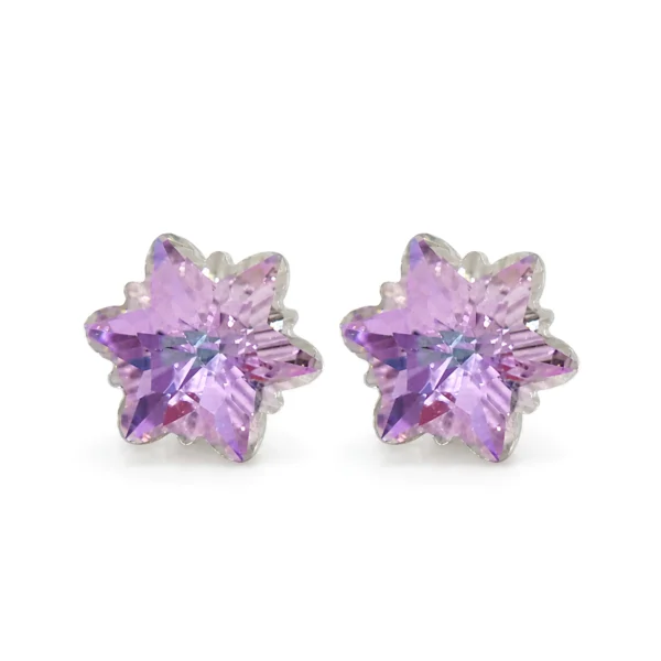 Purple Crystal Flower Stud Earrings for Women Sparkling Floral Stone Earrings Trendy Fashion Jewelry