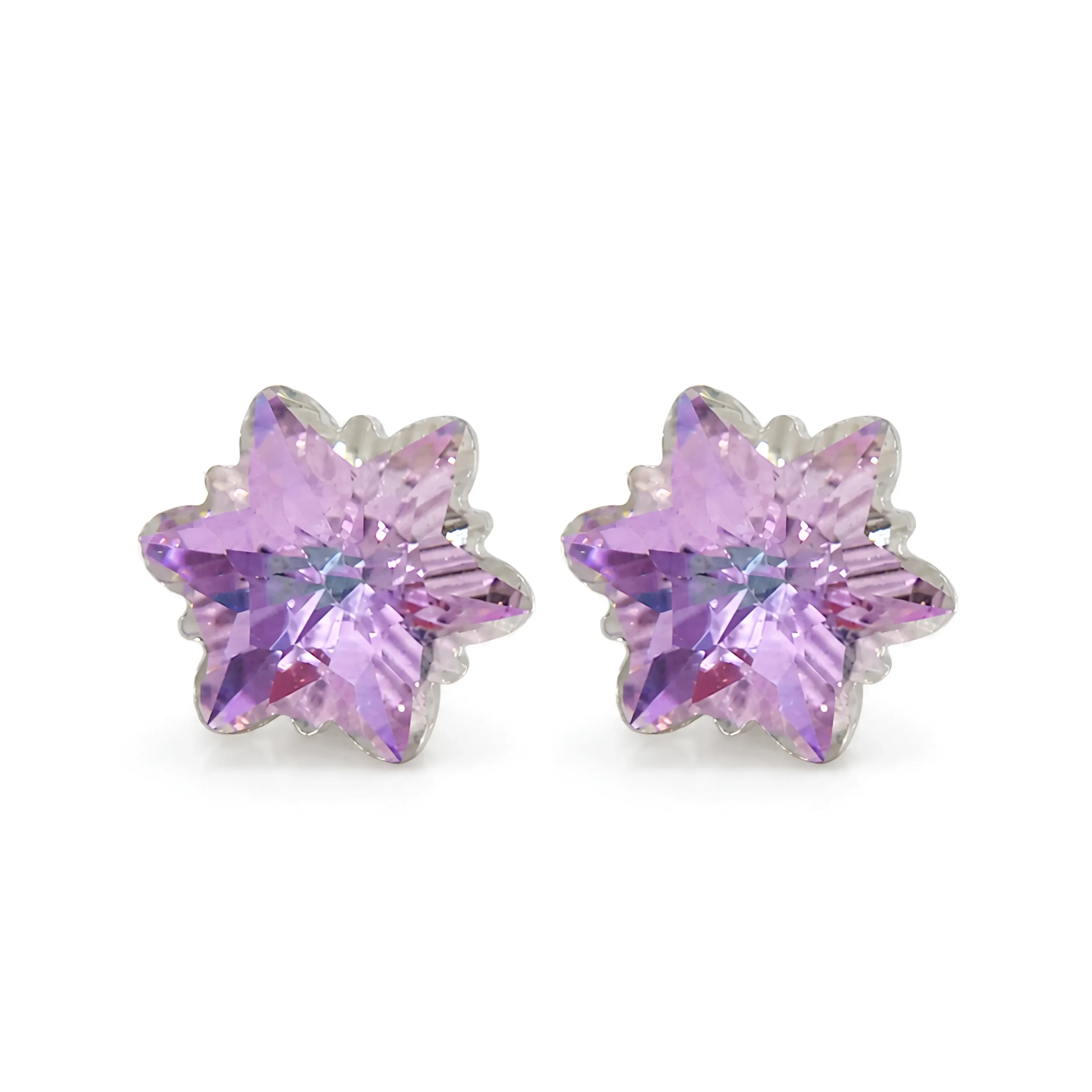 Purple Crystal Flower Stud Earrings for Women Sparkling Floral Stone Earrings Trendy Fashion Jewelry