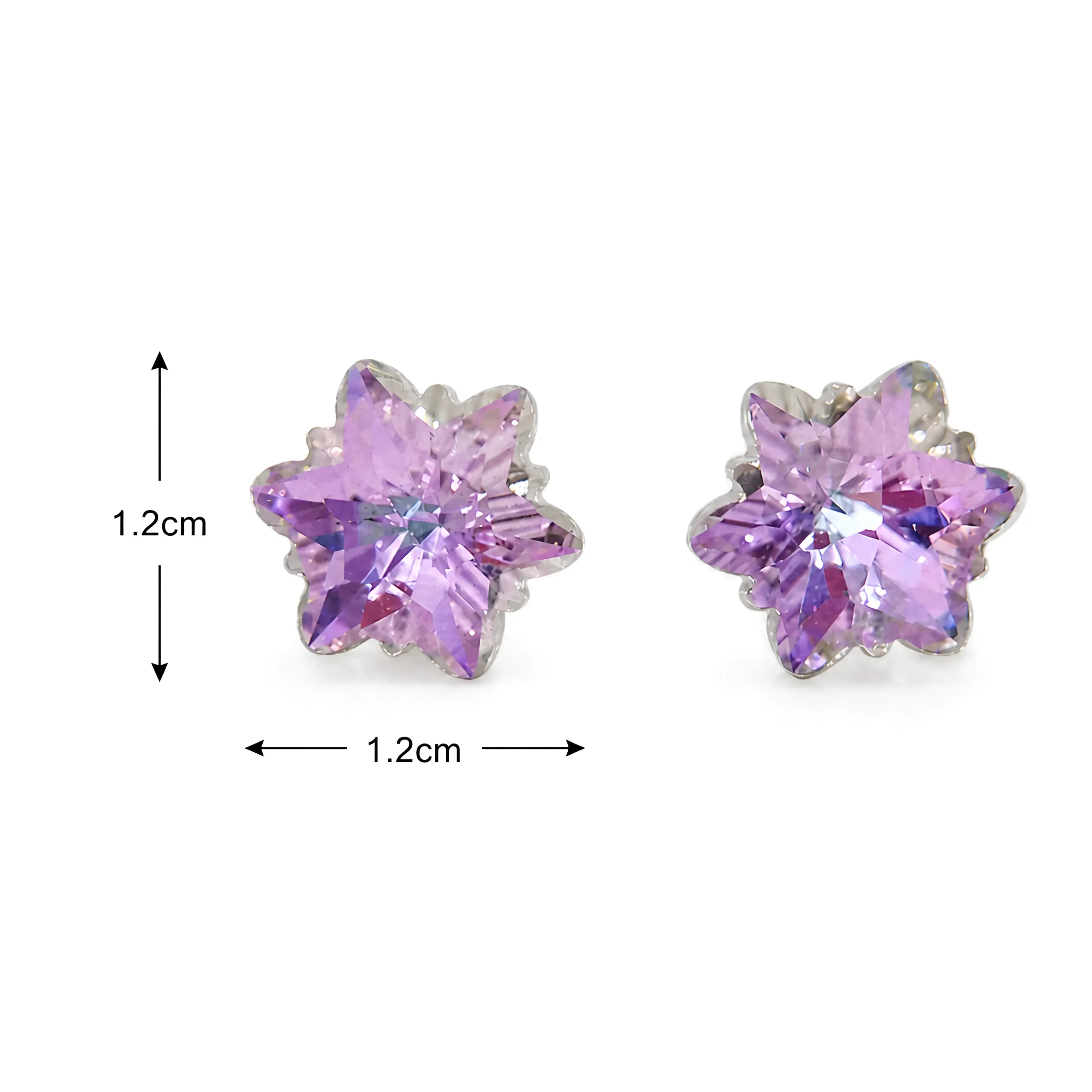 Purple Crystal Flower Stud Earrings for Women Sparkling Floral Stone Earrings Trendy Fashion Jewelry with measurement