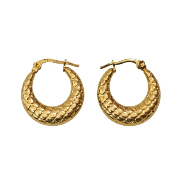 Quilted Pattern Gold Hoop Earrings