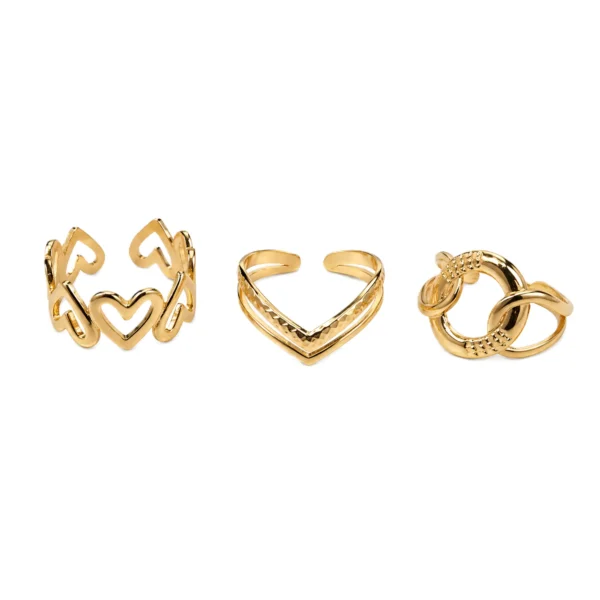 Stylish Gold-Plated Ring Set of 3 with white bg