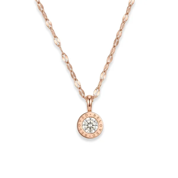 Stylish Rose Gold Plated Round Pendant Necklace for Women Crystal Stone Engraved Design Chain Elegant Daily Wear Jewelry