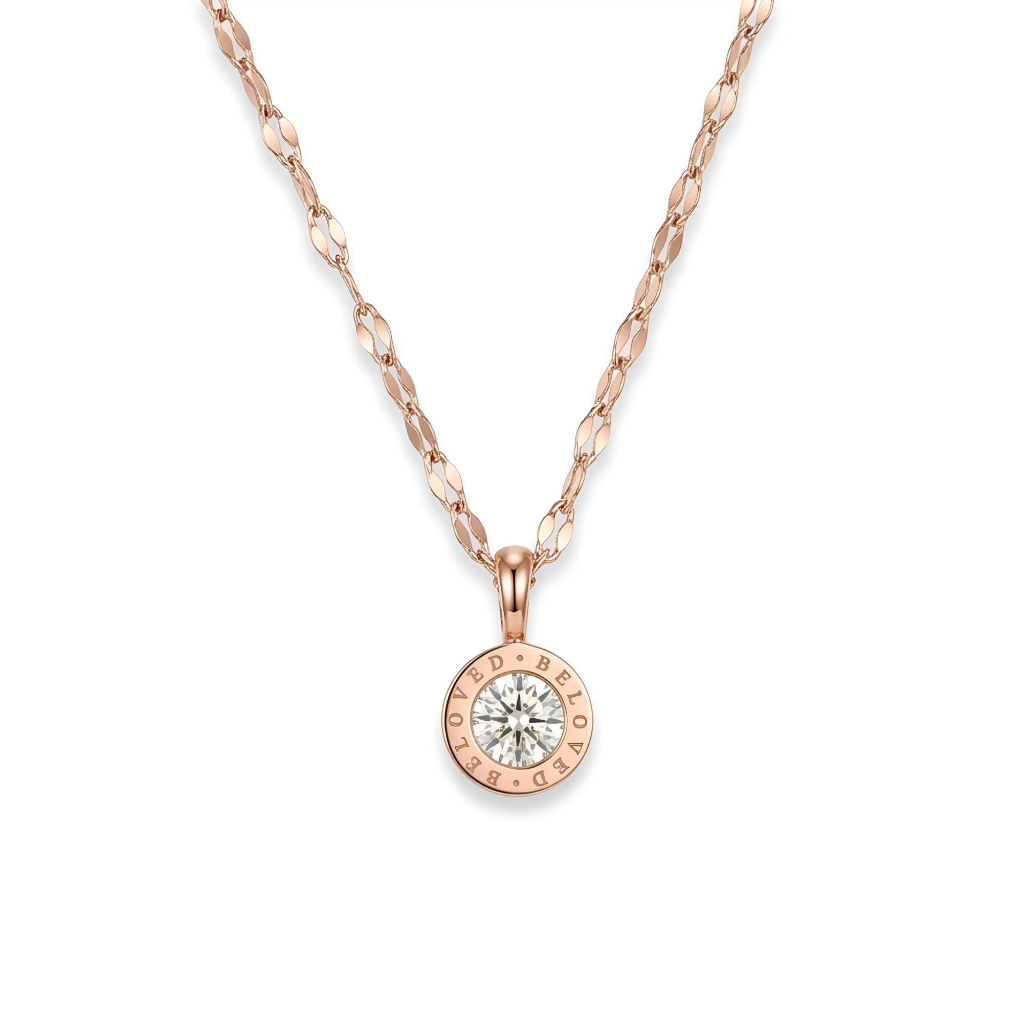 Stylish Rose Gold Plated Round Pendant Necklace for Women Crystal Stone Engraved Design Chain Elegant Daily Wear Jewelry