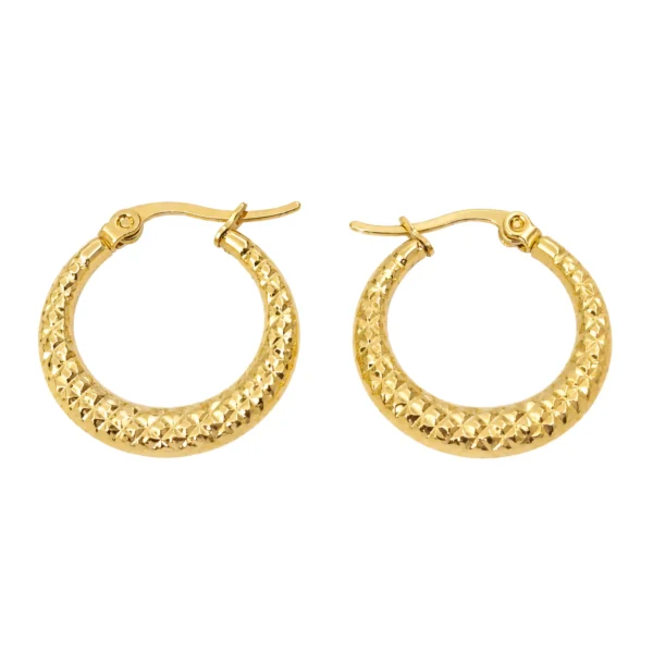 Textured Gold Hoop Earrings – Diamond Cut Pattern