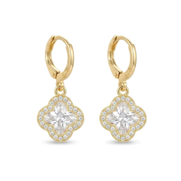 Trendy Gold Plated Clover Crystal Drop Earrings for Women & Girls Stylish Hoop Earrings with Zircon Stones Party Wear & Daily Wear Jewelry