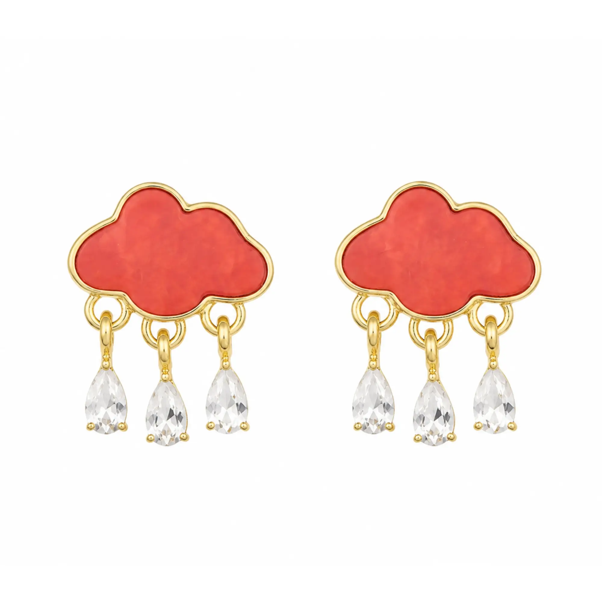 coral Raindrop Earring Studs Cloud Rain Crystal Charm
