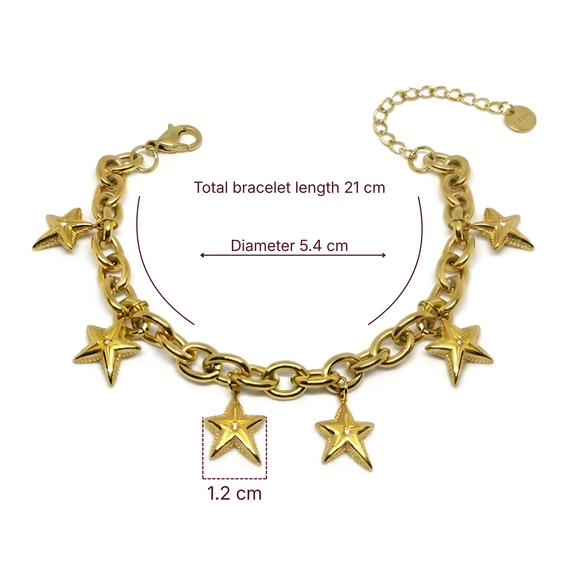 Celestial Stars Charm Bracelet with measurement