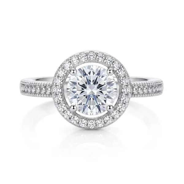 Elegant Silver Plated Solitaire Ring for Women Round Cut Crystal Stone Ring with Halo Design Party Wear Stylish Jewelry