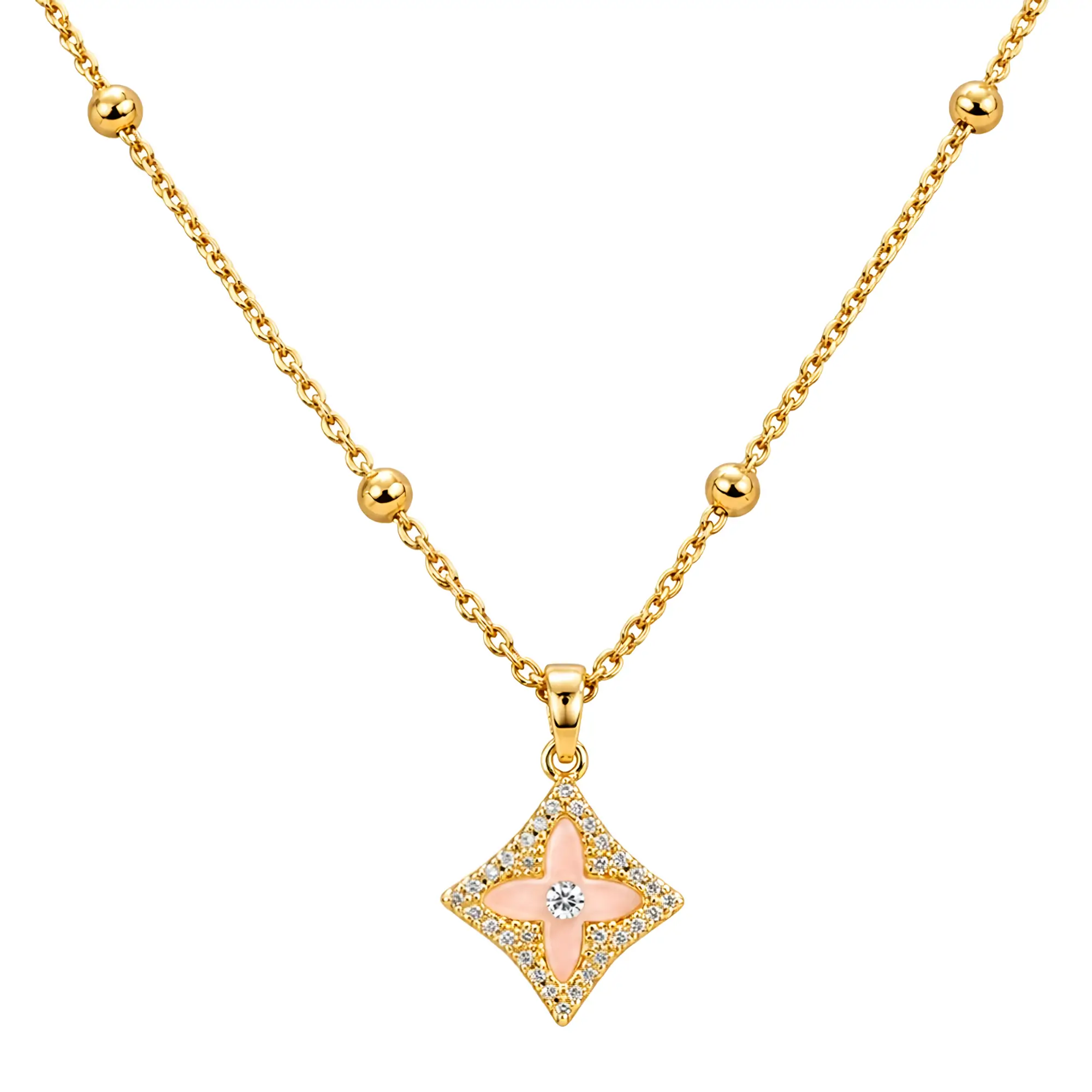 Stylish Gold Plated Floral Pendant Necklace for Women Crystal Studded Designer Chain Daily Wear Jewelry