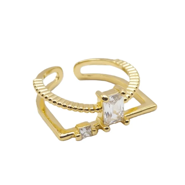 Geometric-Duo-Layer-Adjustable-Gold-Ring