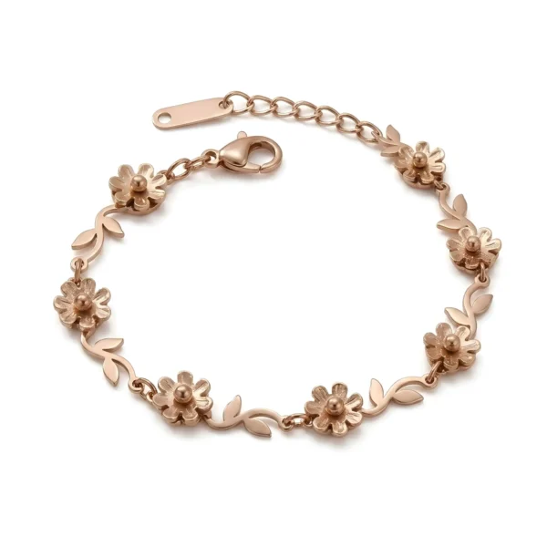 Rose Gold Plated Floral Bracelet for Women – Adjustable Flower Design Chain Bracelet