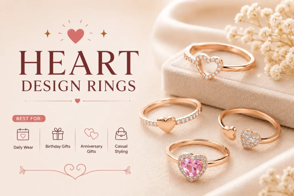 Heart design rings for women featuring elegant crystal and heart-shaped styles, perfect for daily wear, anniversary gifts, birthday presents and casual fashion.