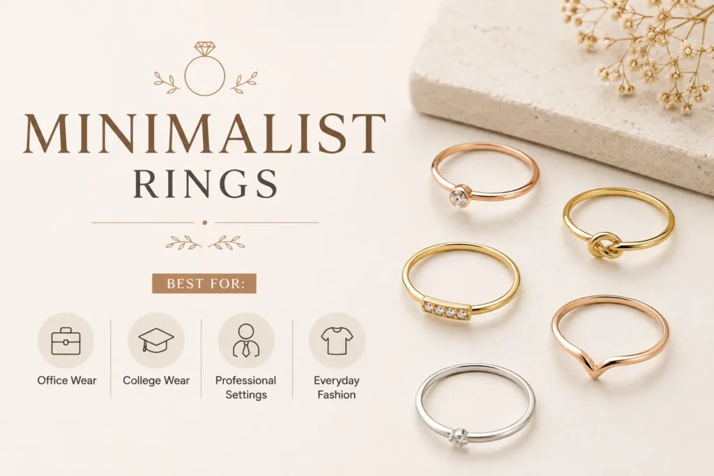 Minimalist rings for women with sleek and elegant designs, perfect for office wear, college wear, professional settings and everyday fashion.
