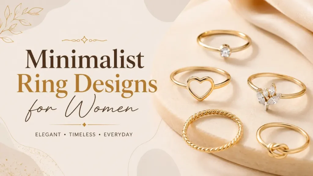 Featured image for the blog "Minimalist Ring Designs for Women" showcasing elegant minimalist gold rings on a soft beige background, highlighting simple, timeless, and everyday ring styles for women.